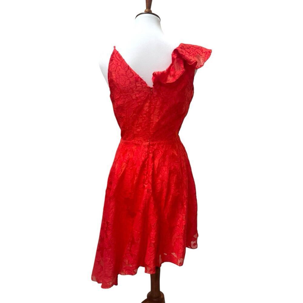 Keepsake Radar Ruffle Asymmetric Cocktail Burnout Mini Dress Red Womens Medium - Picture 5 of 11